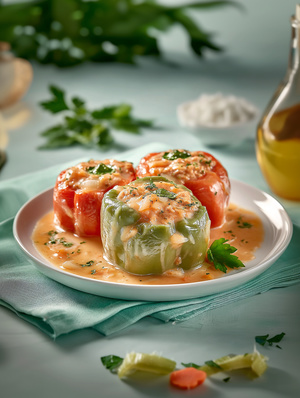 Домашний фаршированный перец с овощной подливой для правильного питания